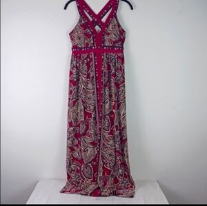 INC International Concepts  Rich Plum Paisely Criss-Cross-Back Maxi Dress